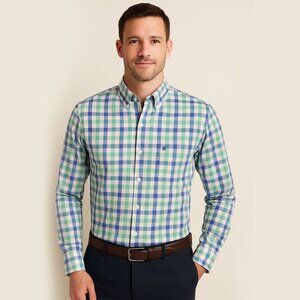 IZOD Men's Blue Green Check Classic Woven Buttoned Shirt - Size Medium - NWT $60